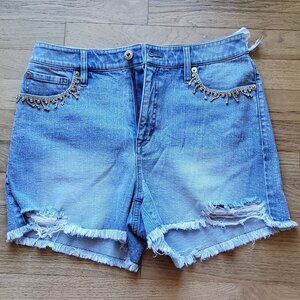 NWOT INC Beaded Silver Denim Shorts Size 30" INC International Concept